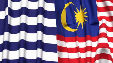 Gerçekçi kumaş dokusuna sahip GREECE ve MALAYSIA bayrakları