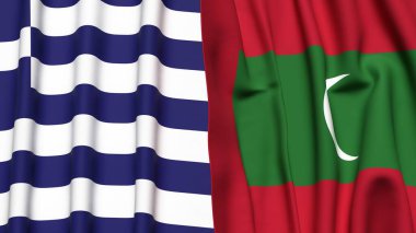 GREECE ve MALDIVES bayrakları gerçekçi kumaş dokusuna sahip