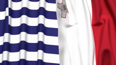 GREECE ve MALTA bayrakları gerçekçi kumaş dokusuyla