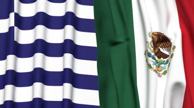 Gerçekçi kumaş dokusuna sahip GREECE ve MEXICO bayrakları