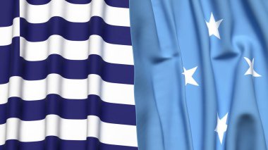 GREECE ve MICRONESIA bayrakları gerçekçi kumaş dokusuna sahip