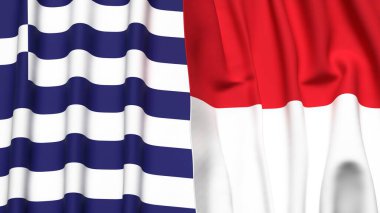 GREECE ve Monako bayrakları gerçekçi kumaş dokusuyla