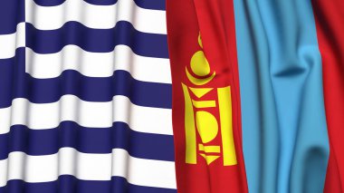 GREECE ve Mongol bayrakları gerçekçi kumaş dokusuna sahip