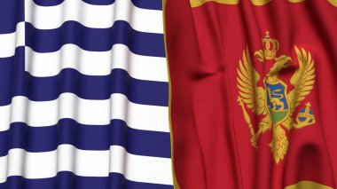 GREECE ve MONTENEGRO bayrakları gerçekçi kumaş dokusuyla