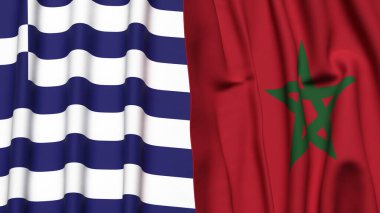 GREECE ve MoroCCO bayrakları gerçekçi kumaş dokusuyla