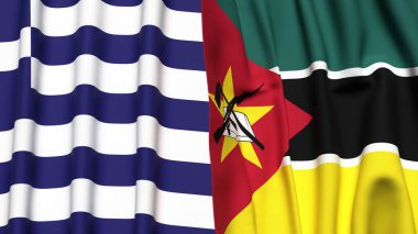 GREECE ve MOZAMBIQUE bayrakları gerçekçi kumaş dokusuyla