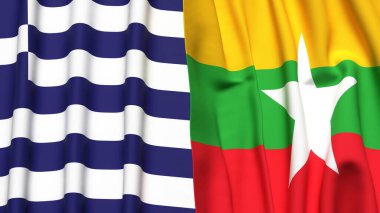 GREECE ve Myanmar bayrakları gerçekçi kumaş dokusuyla