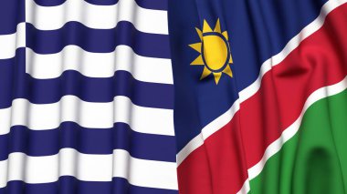 GREECE ve NAMIBIA bayrakları gerçekçi kumaş dokusuna sahip
