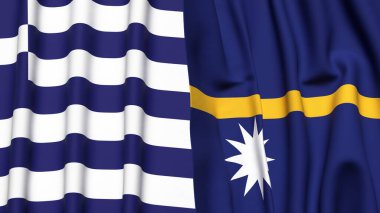 GREECE ve NAURU bayrakları gerçekçi kumaş dokusuna sahip