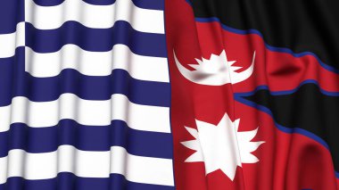 GREECE ve NEPAL bayrakları gerçekçi kumaş dokusuyla