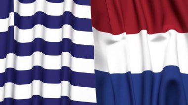 GREECE ve NETHERLANDS bayrakları gerçekçi kumaş dokusuyla