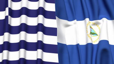 GREECE ve NICARAGUA bayrakları gerçekçi kumaş dokusuna sahip