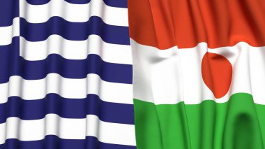 GREECE ve NIGER bayrakları gerçekçi kumaş dokusuyla