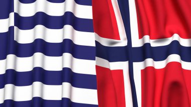GREECE ve NORway bayrakları gerçekçi kumaş dokusuyla