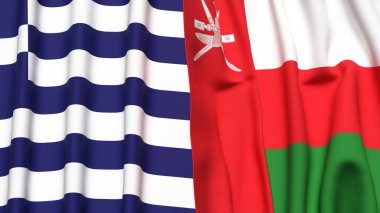 GREECE ve OMAN bayrakları gerçekçi kumaş desenli