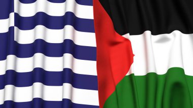 GREECE ve Filistin 4k bayrakları gerçekçi kumaş dokusuyla