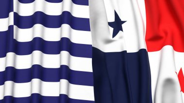 GREECE ve Panama bayrakları gerçekçi kumaş dokusuna sahip