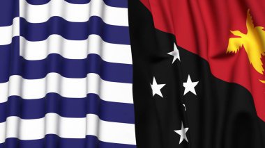 GREECE ve PAPUA YENİ GİNE bayrakları gerçekçi kumaş dokusuna sahip