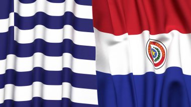 GREECE ve PARAGUAY bayrakları gerçekçi kumaş dokusuna sahip