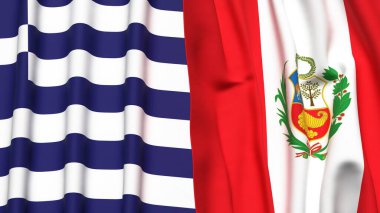 GREECE ve Peru 'nun gerçekçi kumaş dokusuna sahip bayrakları