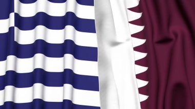 GREECE ve Katar bayrakları gerçekçi kumaş dokusuyla