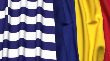 GREECE ve ROMANIA bayrakları gerçekçi kumaş dokusuna sahip