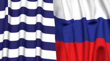 Gerçekçi kumaş dokusuna sahip GREECE ve RUSSIA bayrakları