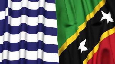 GREECE ve SAINT KITTS bayrakları gerçekçi kumaş dokusuyla