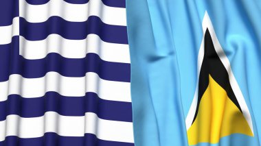 GREECE ve SAINT LUCIA bayrakları gerçekçi kumaş dokusuyla