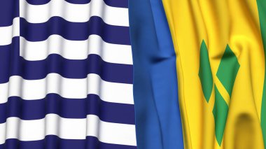 GREECE Bayrakları ve gerçekçi kumaş dokusuna sahip Aziz VINCENT