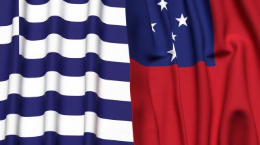 GREECE ve SAMOA bayrakları gerçekçi kumaş dokusuyla