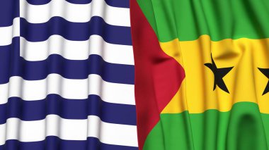 GREECE ve SAO TOME bayrakları gerçekçi kumaş dokusuyla