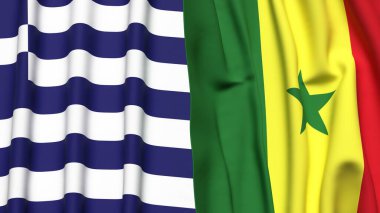 GREECE ve SENEGAL bayrakları gerçekçi kumaş dokusuna sahip