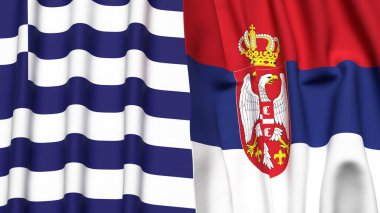 GREECE ve SERBIA bayrakları gerçekçi kumaş dokusuna sahip
