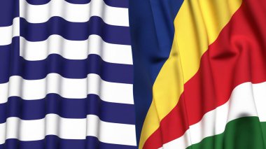 GREECE ve SEYCHELLES bayrakları gerçekçi kumaş desenli