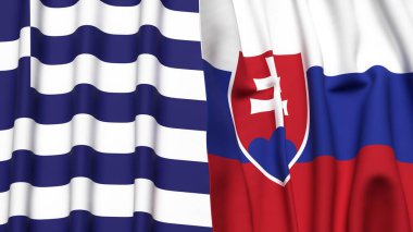 GREECE ve SLOVAKIA bayrakları gerçekçi kumaş dokusuna sahip