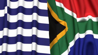 GREECE ve GÜNEY AFRİKA bayrakları gerçekçi kumaş dokusuyla