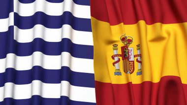 GREECE ve SPAIN bayrakları gerçekçi kumaş dokusuyla