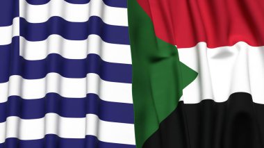 GREECE ve SuDAN bayrakları gerçekçi kumaş dokusuyla