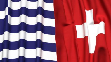 GREECE ve SWitness ZERLAND bayrakları gerçekçi kumaş dokusuyla