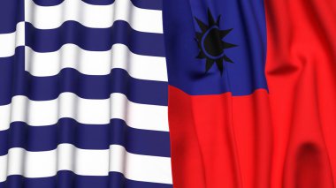 GREECE ve Tayvan bayrakları gerçekçi kumaş dokusuna sahip
