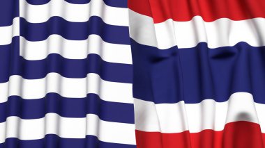 GREECE ve THAILAND bayrakları gerçekçi kumaş dokusuyla