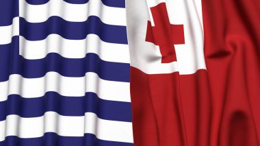 GREECE ve TONGA bayrakları gerçekçi kumaş dokusuna sahip
