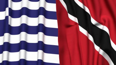 Gerçekçi kumaş dokusuna sahip GREECE ve TRINIDAD bayrakları