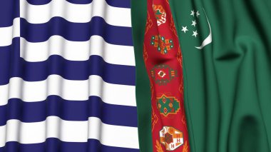 GREECE ve Türkmenistan bayrakları gerçekçi kumaş dokusuna sahip