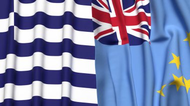 GREECE ve TUVALU bayrakları gerçekçi kumaş dokusuna sahip