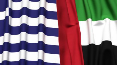 GREECE ve BAE bayrakları gerçekçi kumaş dokusuna sahip