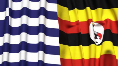 GREECE ve UGANDA 'nın gerçekçi kumaş dokusuyla bayrakları