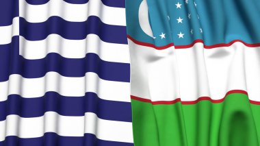 GREECE ve UZBEKISTAN bayrakları gerçekçi kumaş dokusuna sahip