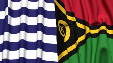 GREECE ve VANUATU bayrakları gerçekçi kumaş dokusuna sahip